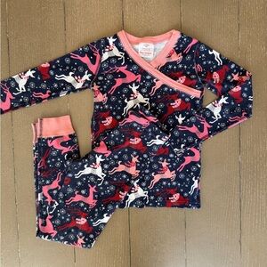 Hanna Andersson Girls’ Long-John HannaJams Reindeer Holiday PJ Set • Size 8 (M)